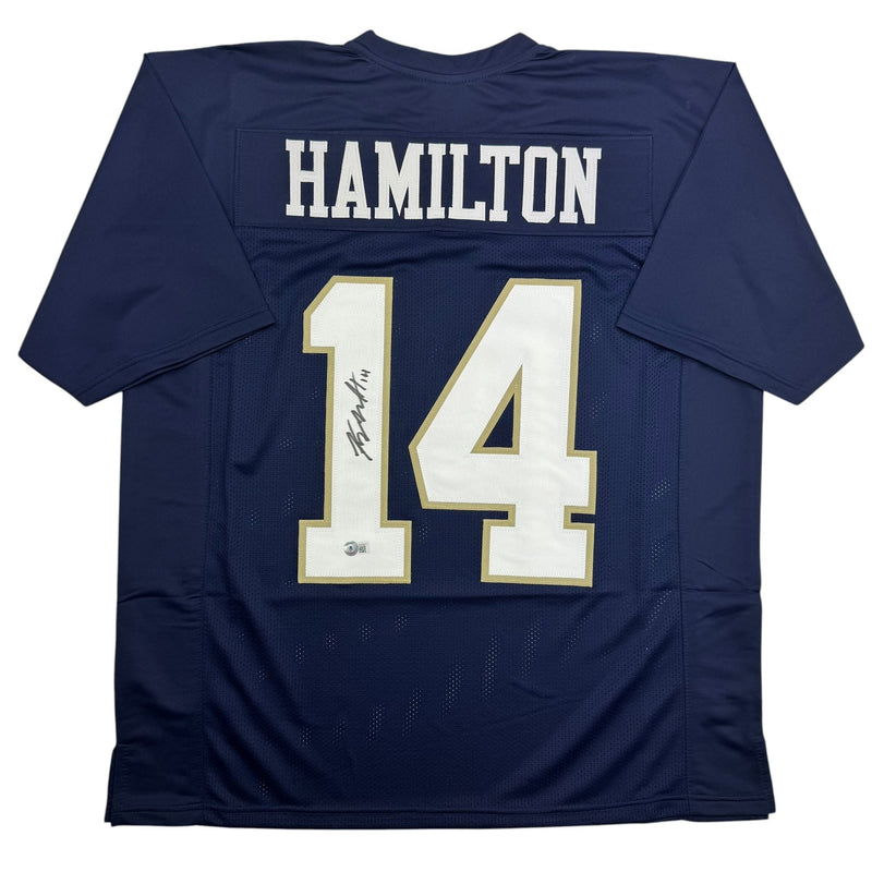 Autographed/Signed Kyle Hamilton Notre Dame Blue College Football Jersey Beckett BAS COA