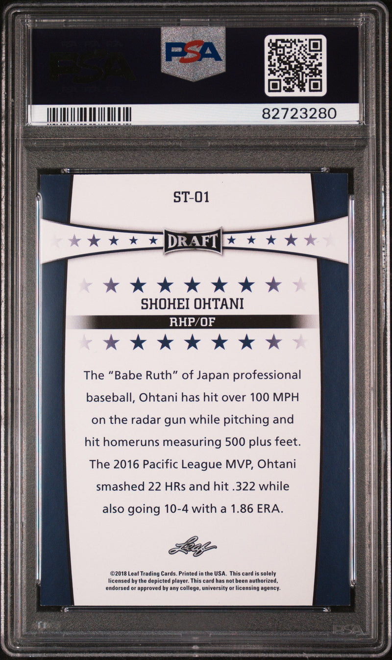 Graded 2018 Leaf Draft Shohei Ohtani #ST-01 Draft Stars Rookie RC Baseball Card PSA 10 Gem Mint
