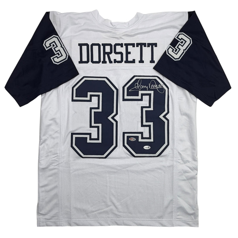 Autographed/Signed Tony Dorsett Dallas White Color Rush Football Jersey JSA COA