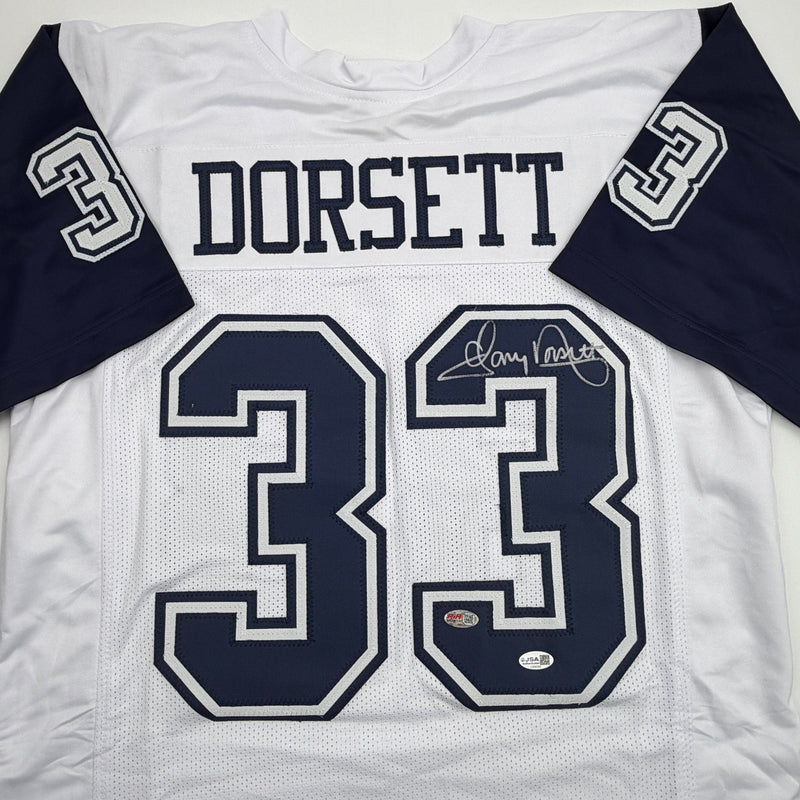 Autographed/Signed Tony Dorsett Dallas White Color Rush Football Jersey JSA COA