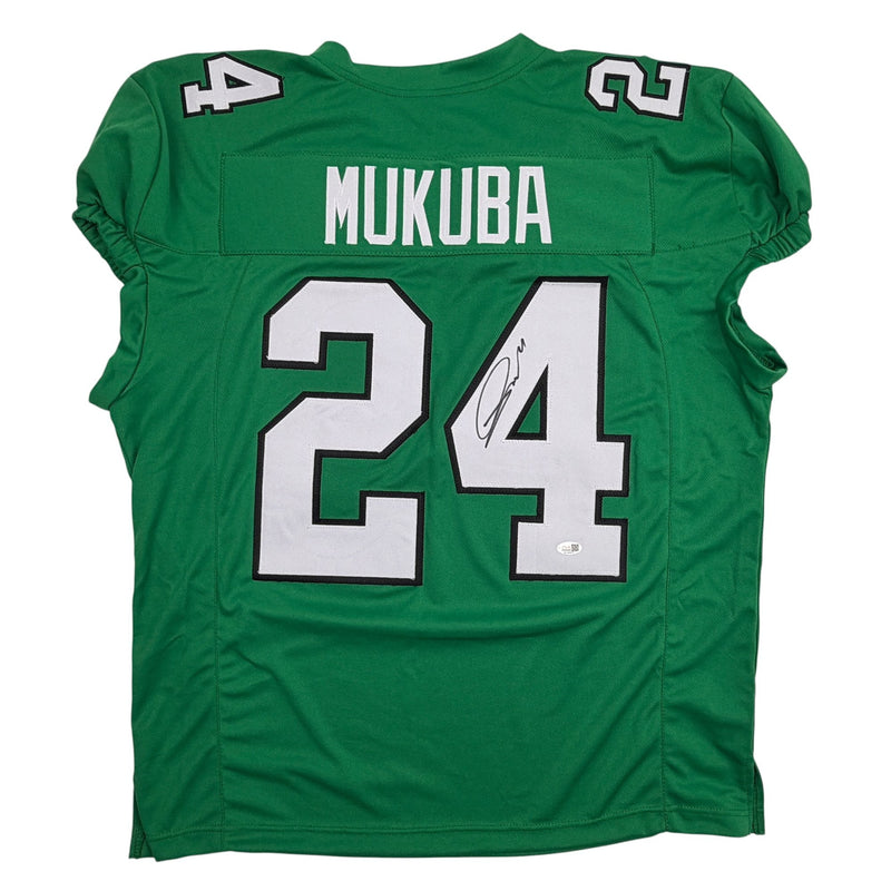 Autographed/Signed Andrew Mukuba Philadelphia Kelly Green Pro Cut Football Jersey JSA COA