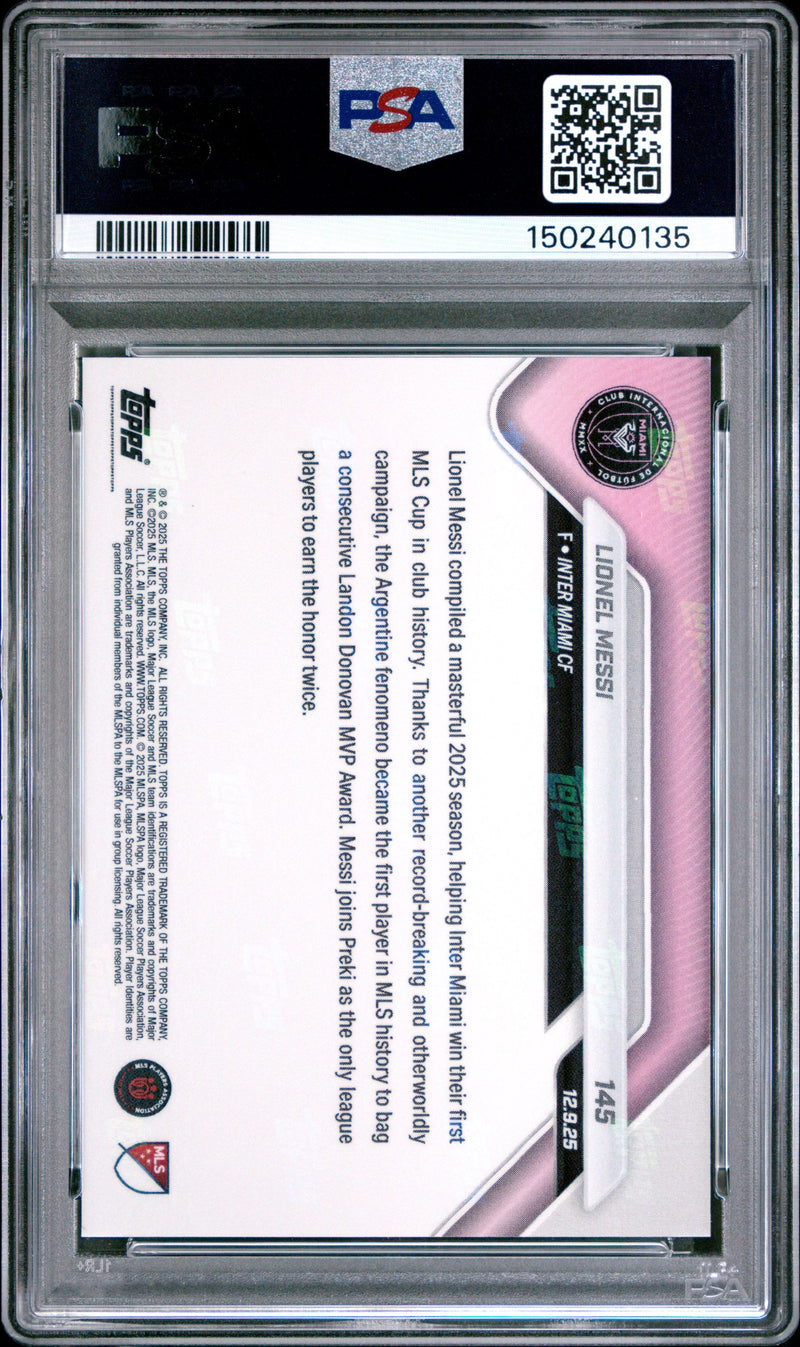 Graded 2025 Topps Now Lionel Messi #145 Soccer Card PSA 10 Gem Mint