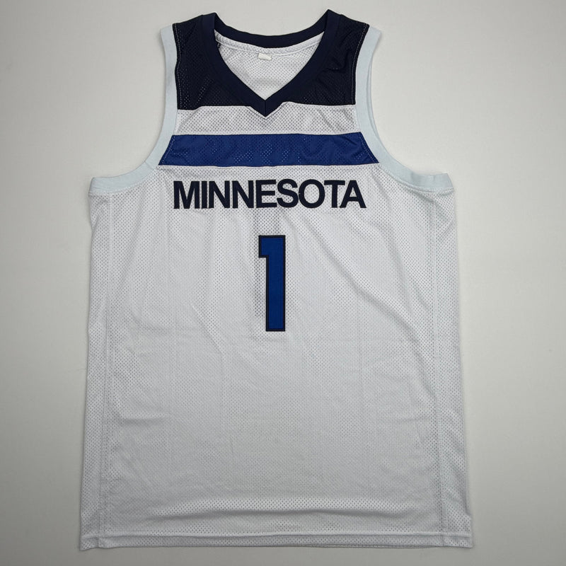 Autographed/Signed Anthony Edwards Minnesota White #1 Basketball Jersey Beckett BAS COA