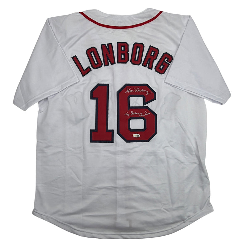 Autographed/Signed Jim Lonborg Cy Young 67 Boston White Baseball Jersey JSA COA