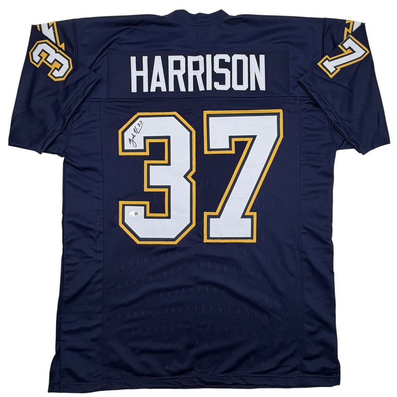 Autographed/Signed Rodney Harrison Los Angeles San Diego Navy Blue Football Jersey Beckett BAS COA