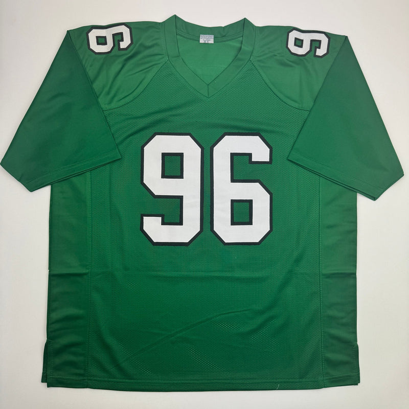 Autographed/Signed Clyde Simmons Philadelphia Kelly Green Football Jersey Beckett BAS COA