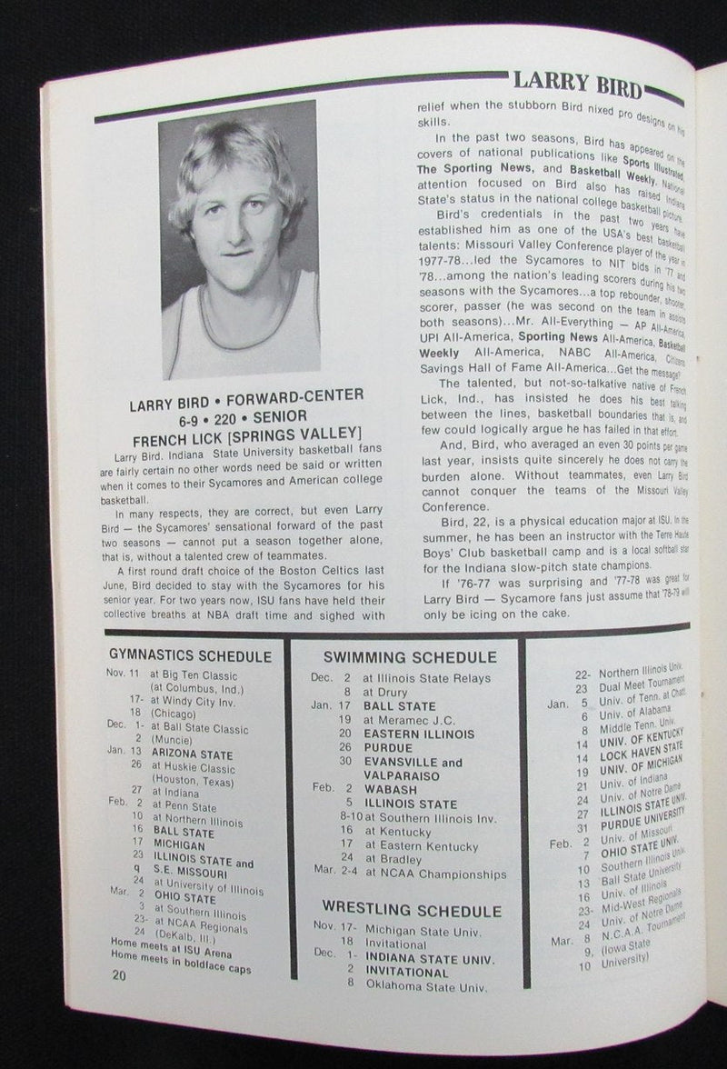Larry Bird HOF Signed/Auto 1979 College Basketball Program Indiana State 189244