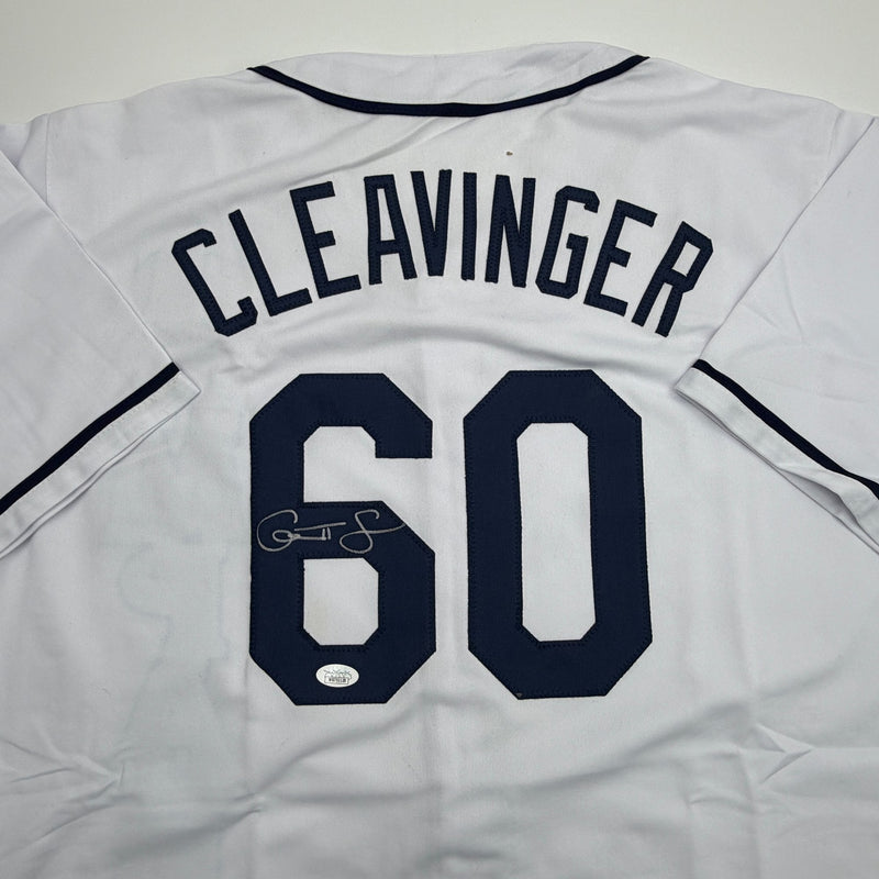 Autographed/Signed Garrett Cleavinger Tampa Bay White Baseball Jersey JSA COA