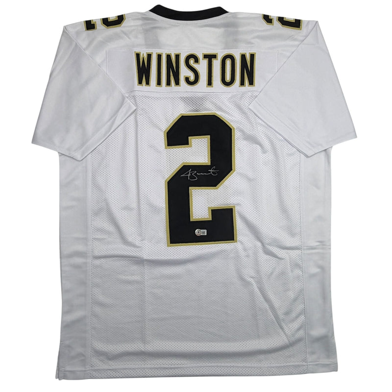 Autographed/Signed Jameis Winston New Orleans White Football Jersey Beckett BAS COA