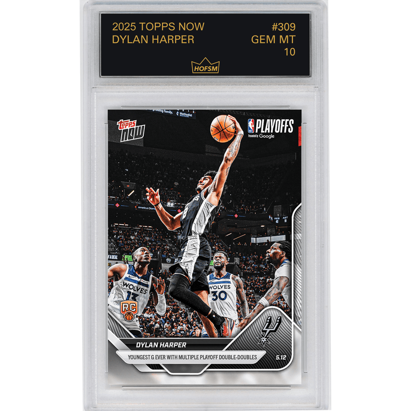 Graded 2025 Topps Now Dylan Harper #309 Youngest Guard Ever with Multiple Playoff Double Doubles San Antonio Spurs Rookie RC Basketball Card HOFSM 10 Gem Mint