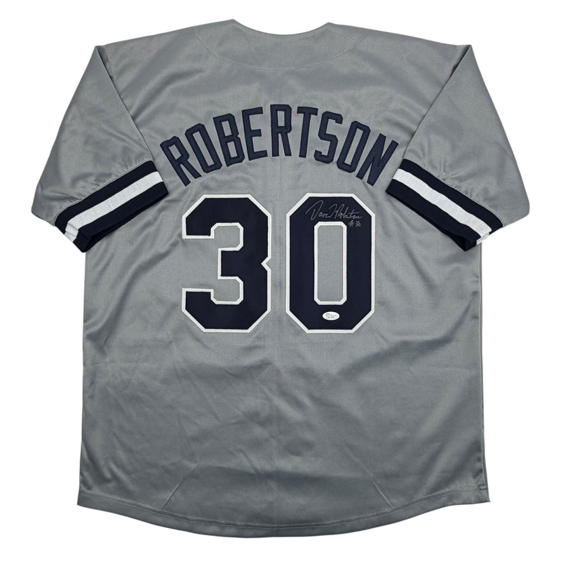Autographed/Signed David Robertson New York Grey Baseball Jersey JSA COA