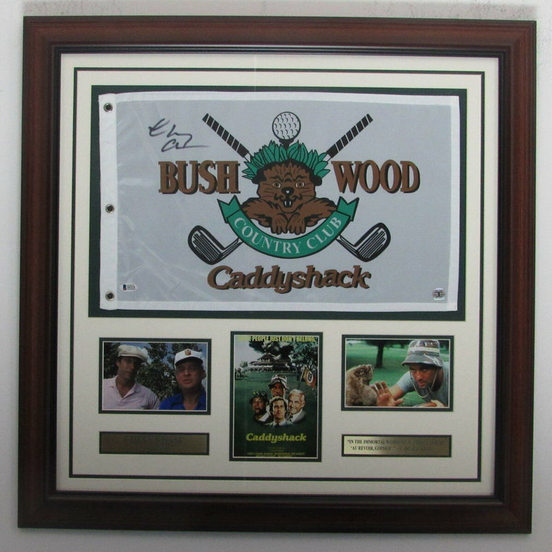 Chevy Chase "Caddyshack" Signed Pin Flag & Photo Collage Framed Beckett 148200