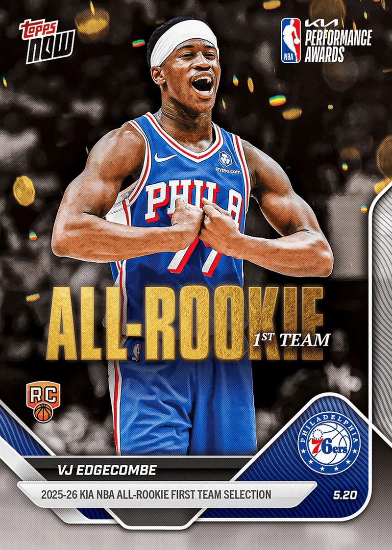 2025 Topps Now VJ Edgecombe #AR03 2025-26 KIA NBA All Rookie First Team Selection Philadelphia 76ers Rookie RC Basketball Card