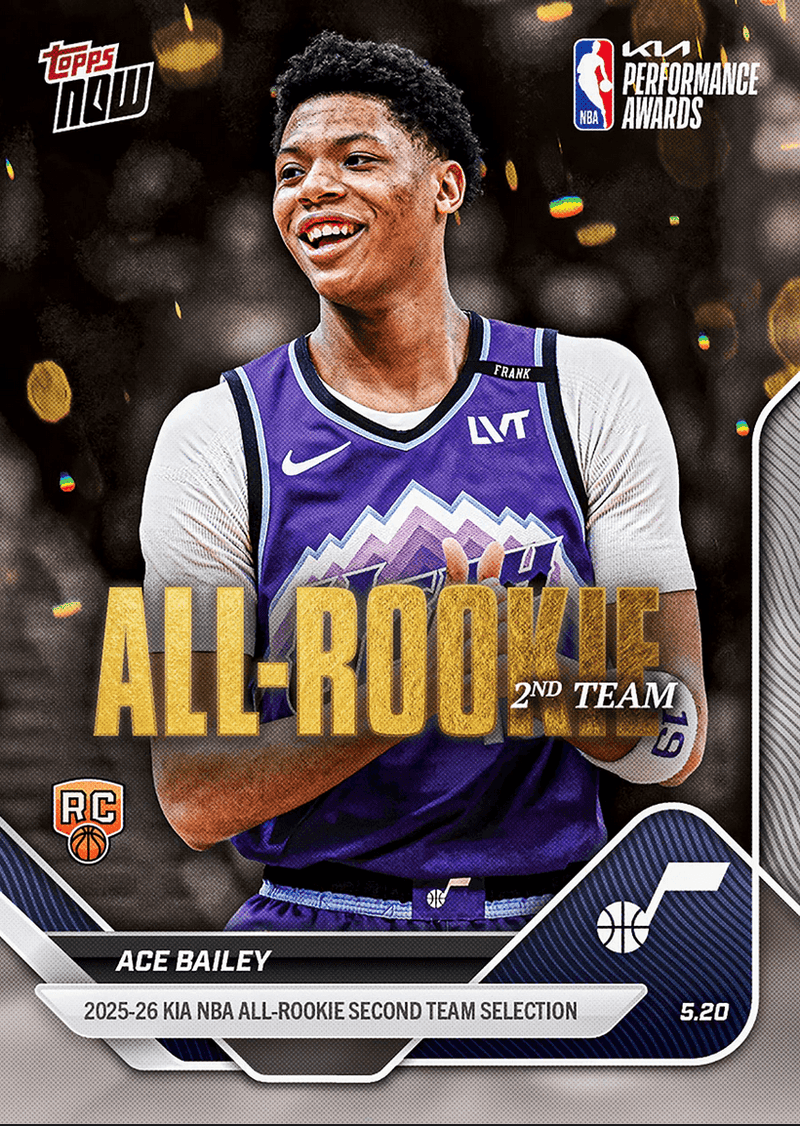 2025 Topps Now Ace Bailey #AR07 2025-26 KIA NBA All Rookie Second Team Selection Utah Jazz Rookie RC Basketball Card