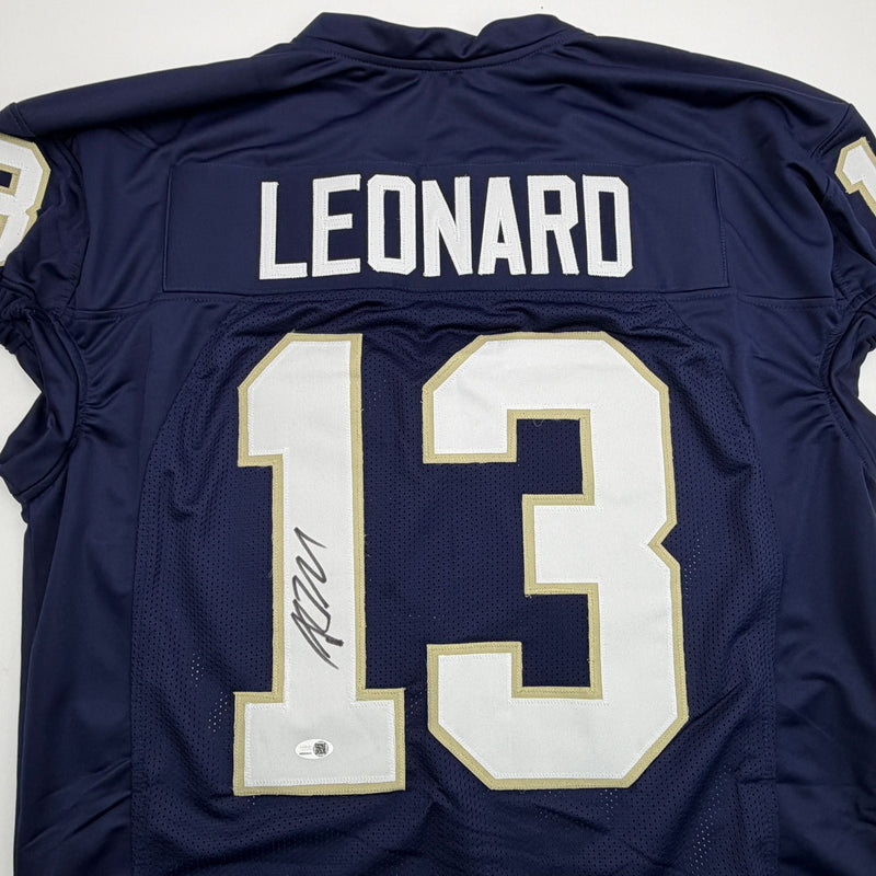 Autographed/Signed Riley Leonard Notre Dame Blue Pro Cut College Football Jersey JSA COA