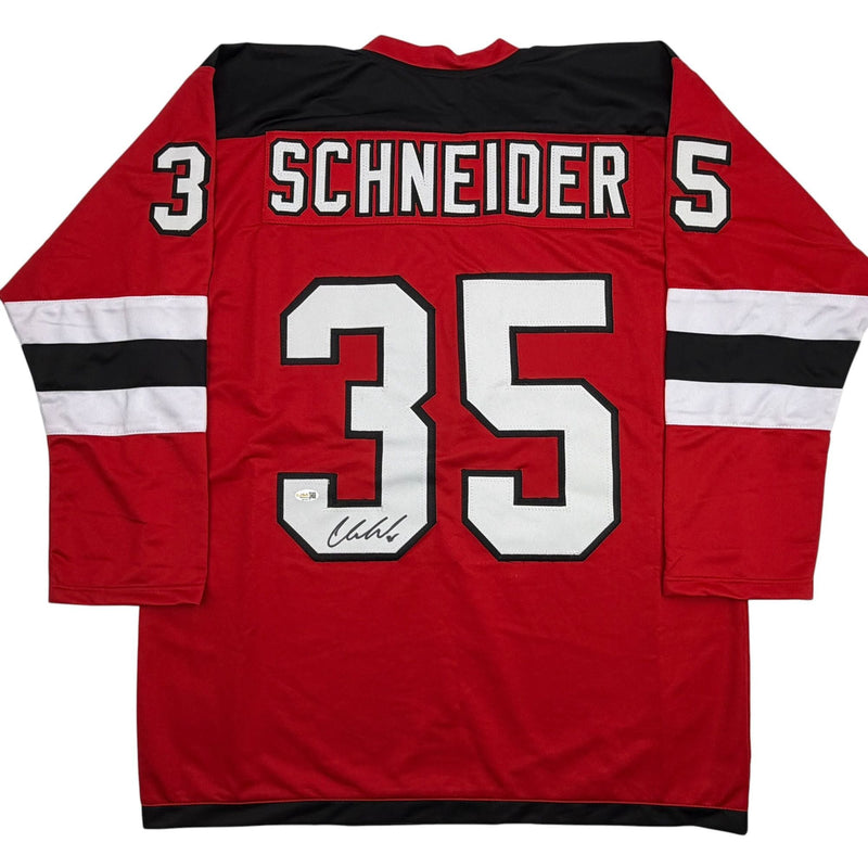 Autographed/Signed Cory Schneider New Jersey NJ Red Hockey Jersey JSA COA