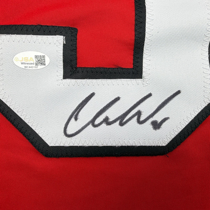 Autographed/Signed Cory Schneider New Jersey NJ Red Hockey Jersey JSA COA