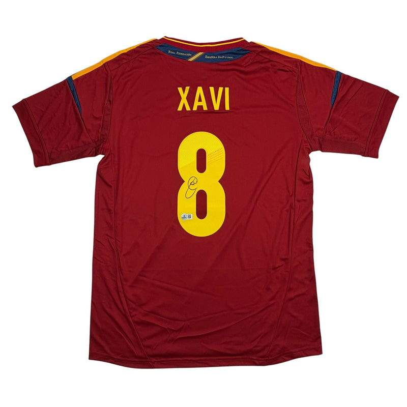 Autographed/Signed Xavi Hernandez Spain Red Soccer Futbol Jersey Beckett BAS COA