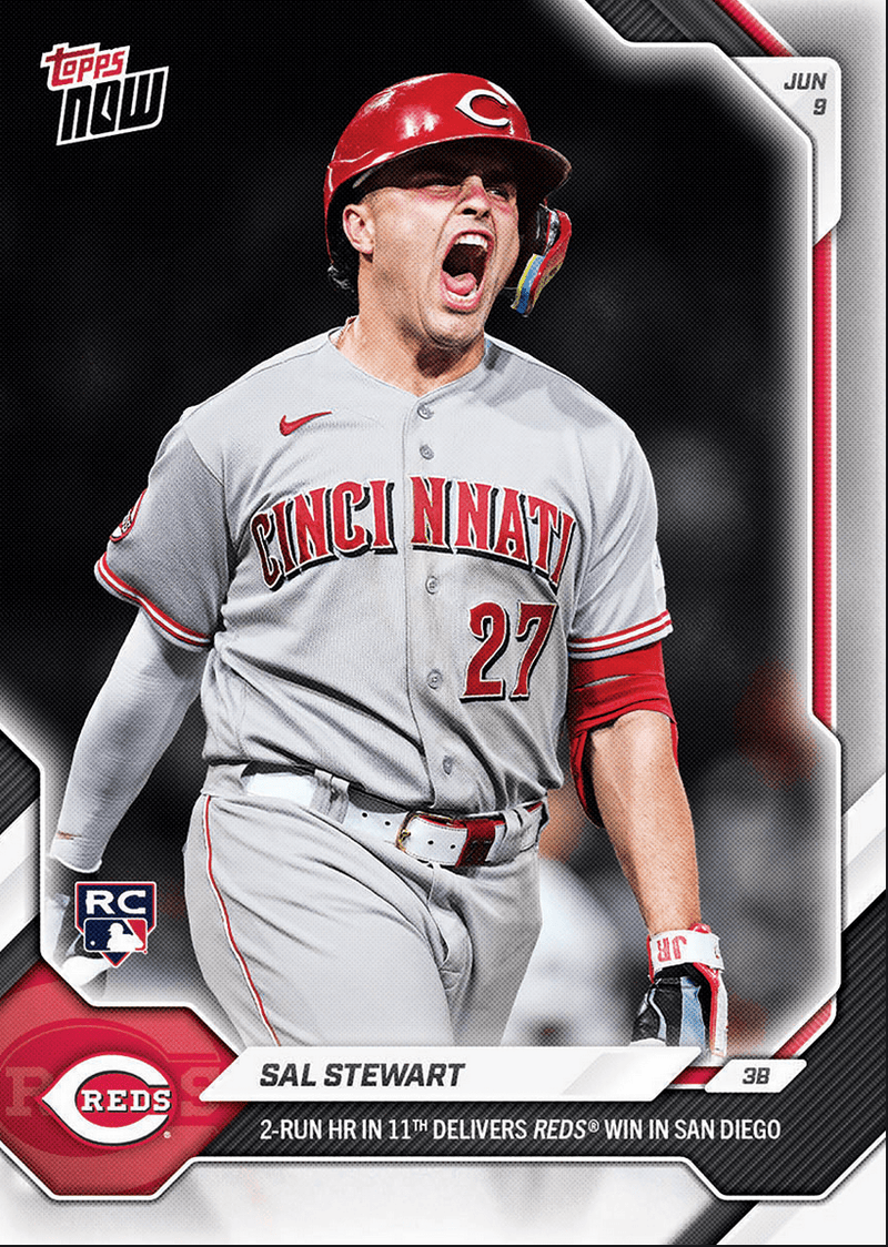 2026 Topps Now Sal Stewart #309 2nd Home Run in 11th Delivers Reds Win in San Diego Cincinnati Reds Rookie RC Baseball Card
