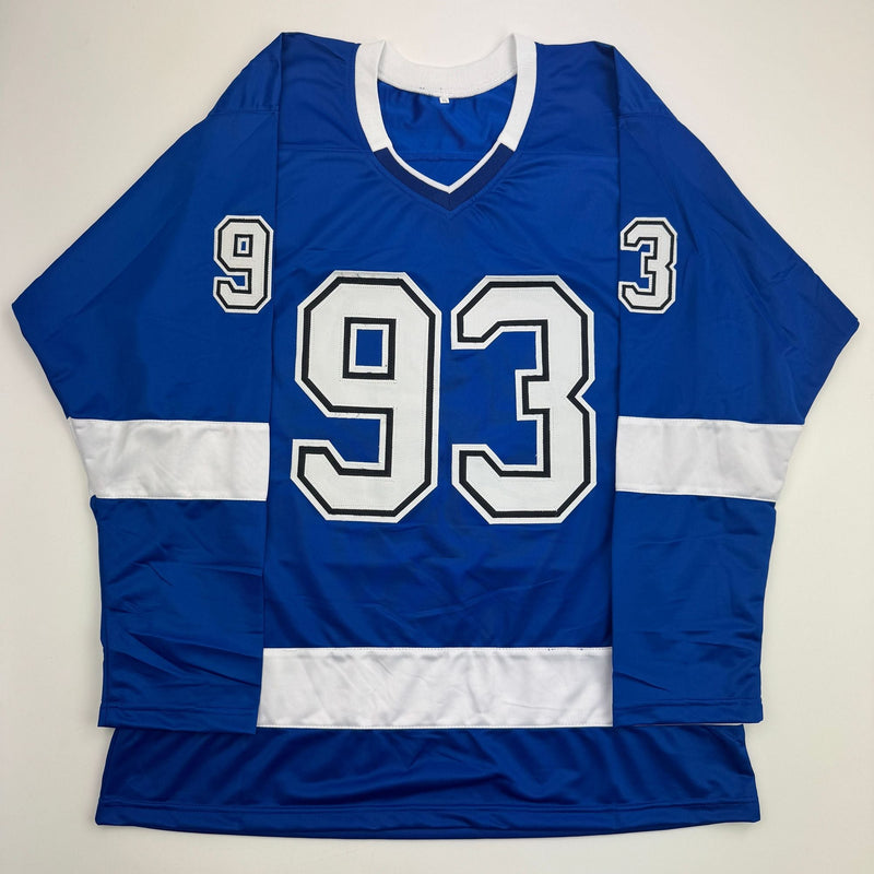 Autographed/Signed Gage Goncalves Tampa Bay Blue Hockey Jersey JSA COA