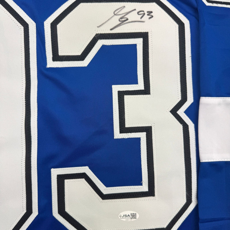 Autographed/Signed Gage Goncalves Tampa Bay Blue Hockey Jersey JSA COA