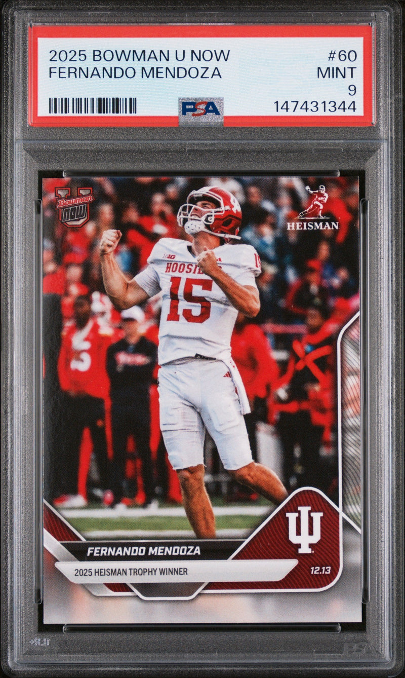 Graded 2025 Topps Bowman U Now Fernando Mendoza #60 Rookie RC Football Card PSA 9 Mint