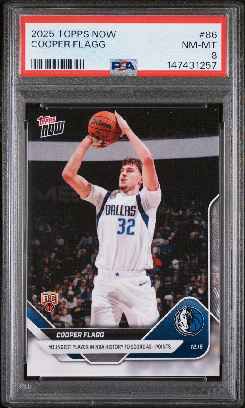 Graded 2025 Topps Now Cooper Flagg #86 Rookie RC Basketball Card PSA 8 Near Mint