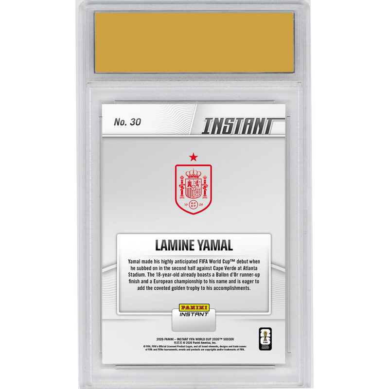 Graded 2026 Panini Instant FIFA World Cup Lamine Yamal #30 Spanish Starlet Struts Stuff On Big Stage Spain Soccer Card HOFSM 10 Gem Mint