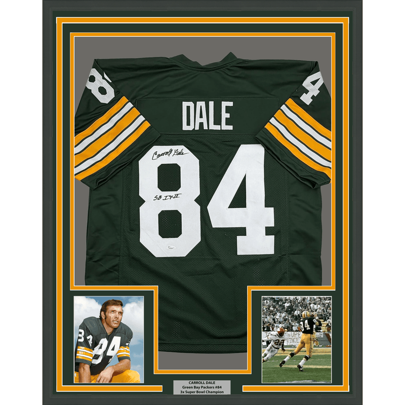 Framed Autographed/Signed Carroll Dale 35x39 Green Bay Green Football Jersey JSA COA