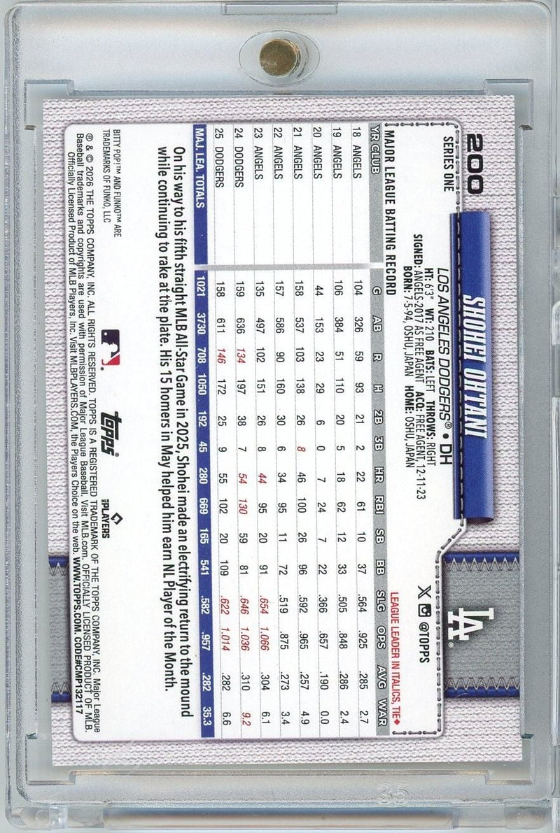 2026 Topps Series One Shohei Ohtani #200 Funko Base Card Los Angeles Dodgers Baseball Card