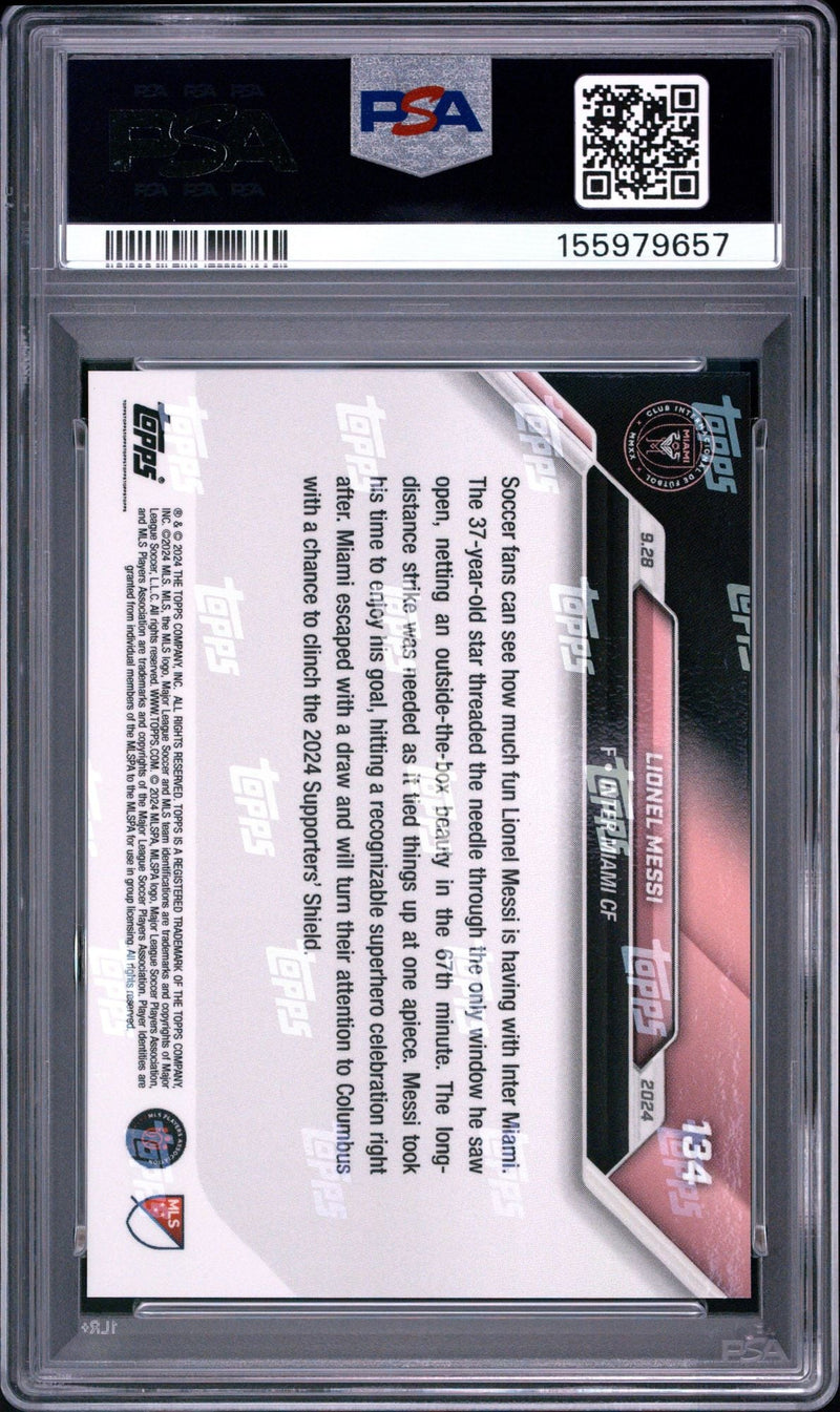 Graded 2024 Topps Now MLS Lionel Messi #134 Futbol Superhero Celebrates Golazo in Style Soccer Card PSA 10 Gem Mint