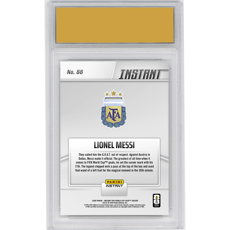 Graded 2026 Panini Instant FIFA World Cup Lionel Messi #88 Argentina Legend Sets FIFA World Cup Goals Mark Argentina Soccer Card HOFSM 10 Gem Mint
