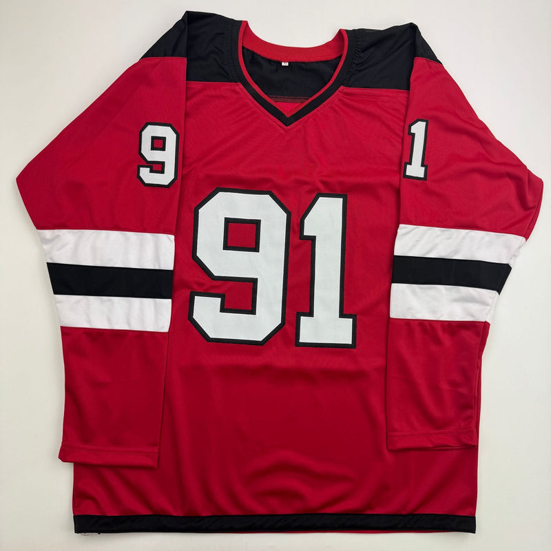 Autographed/Signed Dawson Mercer New Jersey NJ Red Hockey Jersey JSA COA