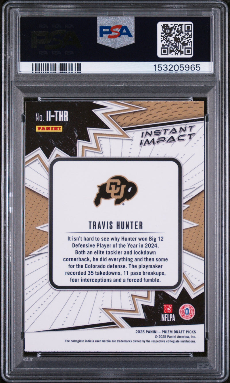 Graded 2025 Panini Prizm Draft Picks Travis Hunter #II-THR Instant Impact Rookie RC Football Card PSA 10 Gem Mint
