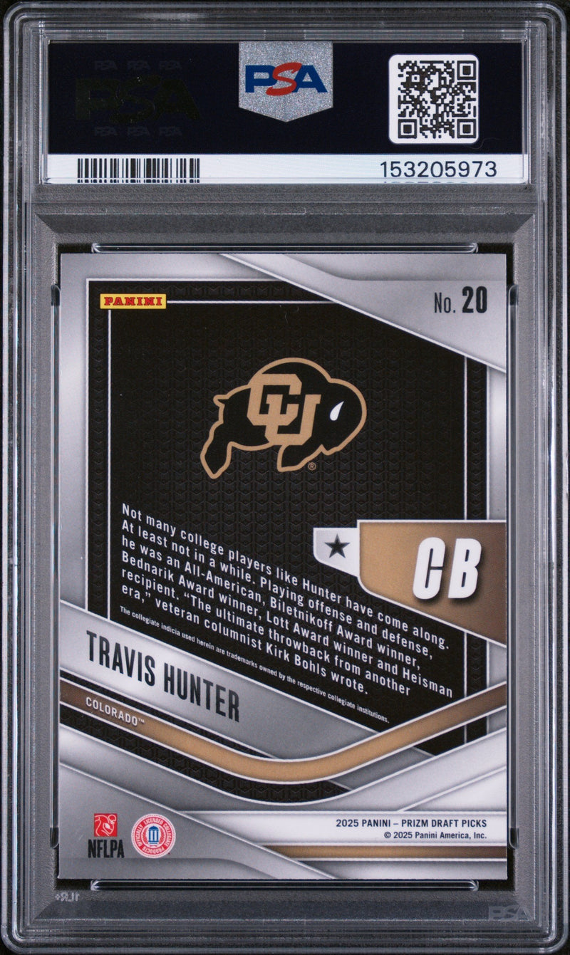 Graded 2025 Panini Prizm Draft Picks Travis Hunter #20 Trophy Hunting Rookie RC Football Card PSA 9 Mint