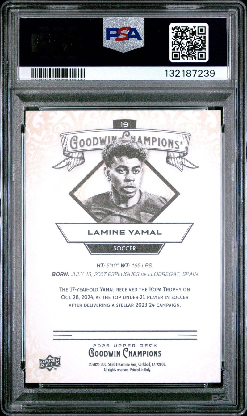Graded 2025 Upper Deck UD Goodwin Champions Lamine Yamal #19 Soccer Card PSA 10 Gem Mint