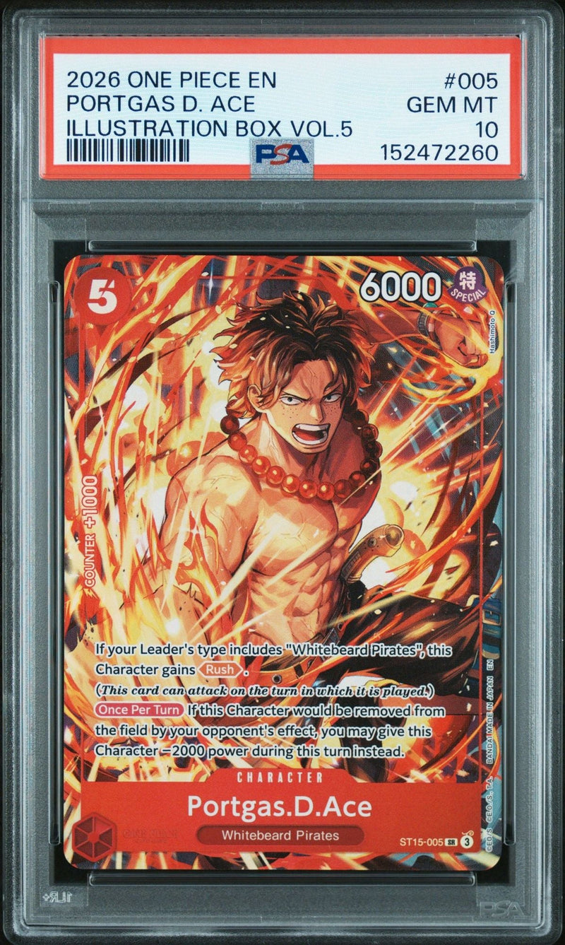 Graded 2026 One Piece Portgas D Ace #005 ST15 Trading Card Game PSA 10 Gem Mint