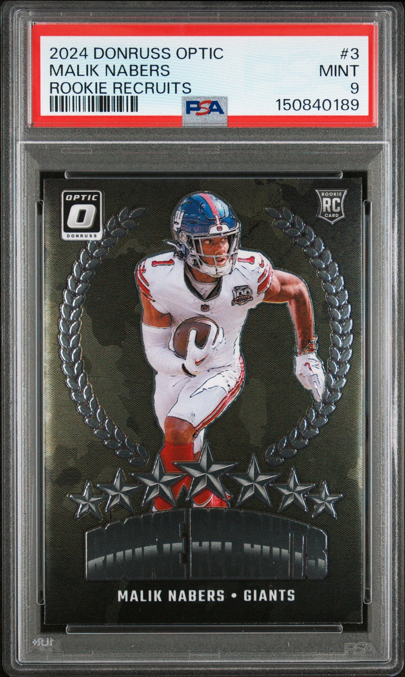 Graded 2024 Donruss Optic Malik Nabers #3 Rookie Recruits Rookie RC Football Card PSA 9 Mint