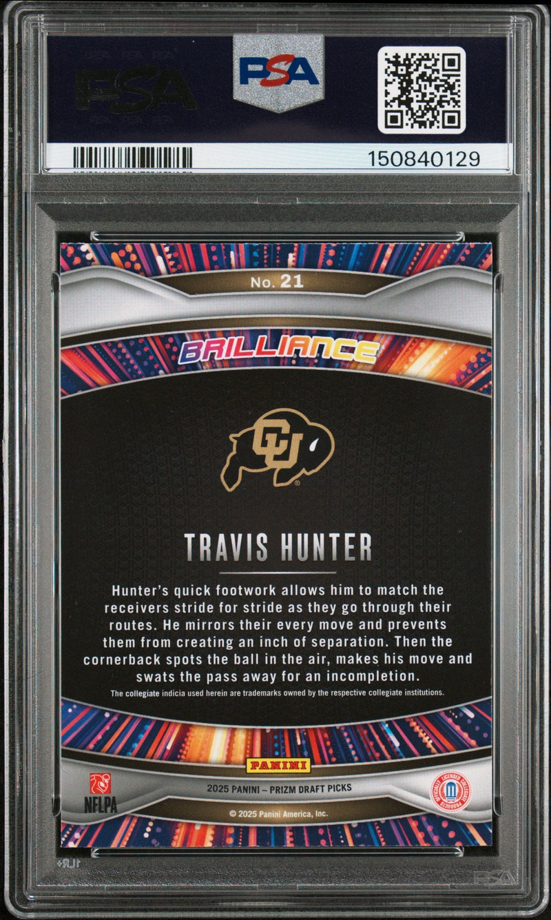 Graded 2025 Panini Prizm Draft Picks Travis Hunter #21 Brilliance Rookie RC Football Card PSA 10 Gem Mint