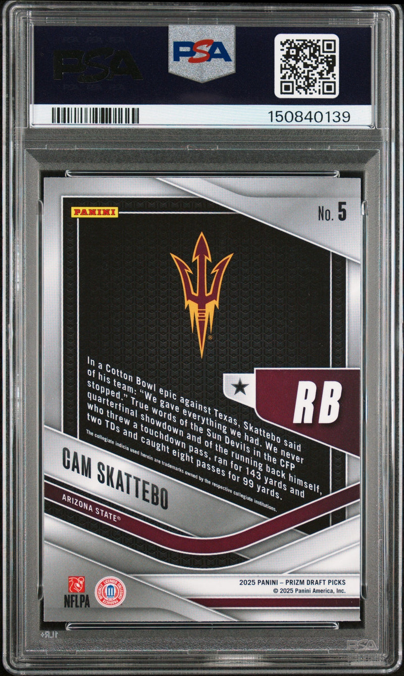 Graded 2025 Panini Prizm Draft Picks Cam Skattebo #5 Trophy Hunting Rookie RC Football Card PSA 10 Gem Mint
