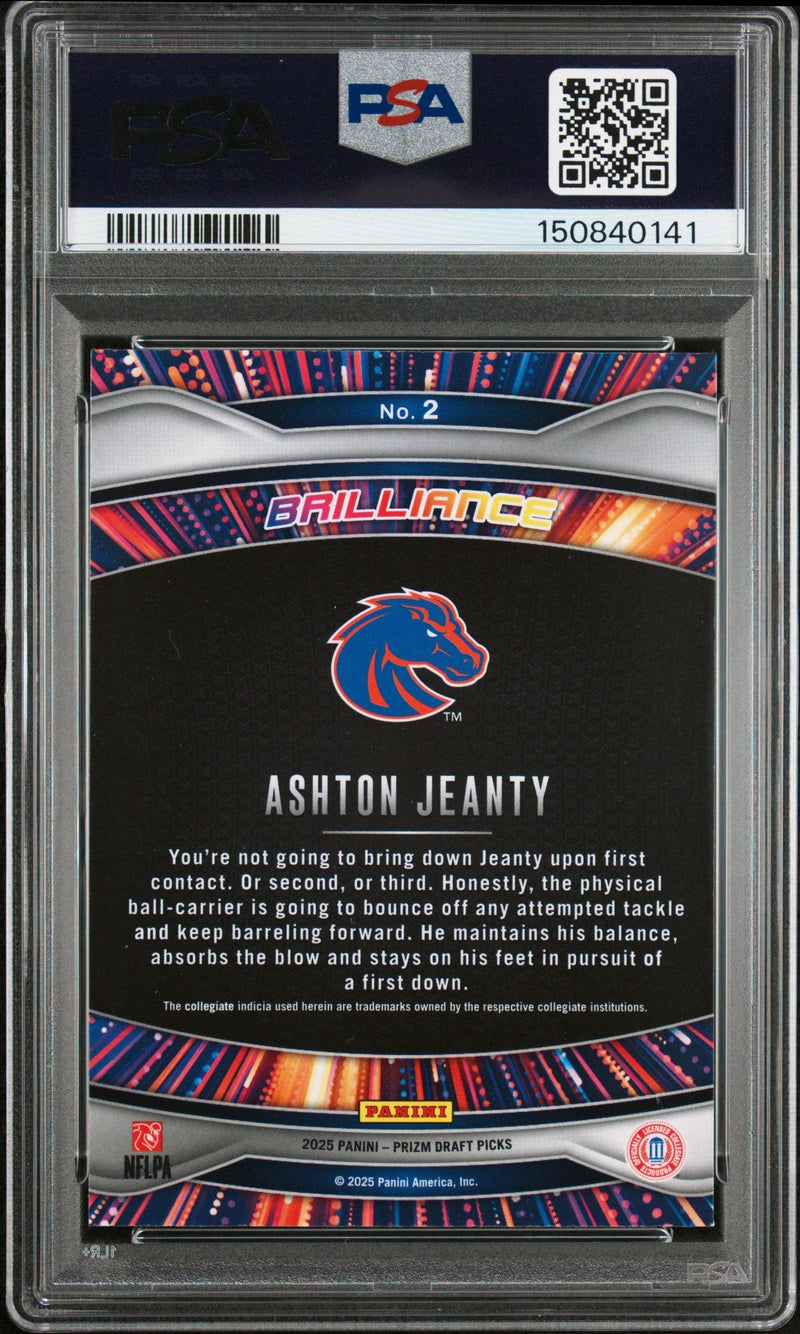 Graded 2025 Panini Prizm Draft Picks Ashton Jeanty #2 Brilliance Rookie RC Football Card PSA 9 Mint
