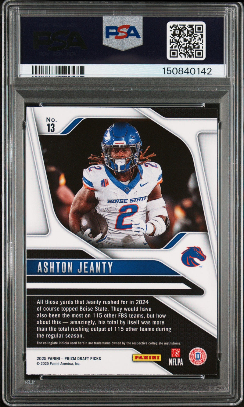 Graded 2025 Panini Prizm Draft Picks Ashton Jeanty #13 Rookie RC Football Card PSA 10 Gem Mint