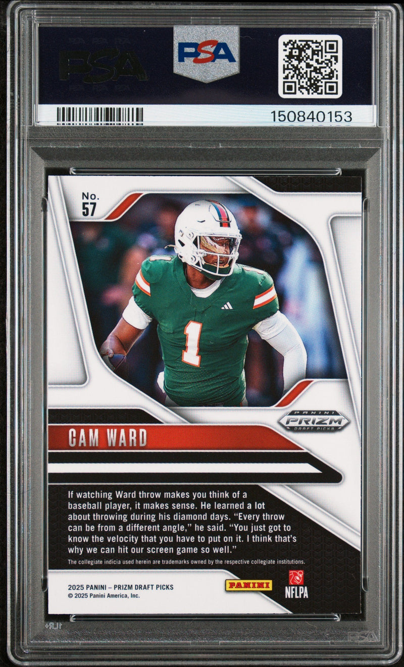 Graded 2025 Panini Prizm Draft Picks Cam Ward #57 Rookie RC Football Card PSA 9 Mint