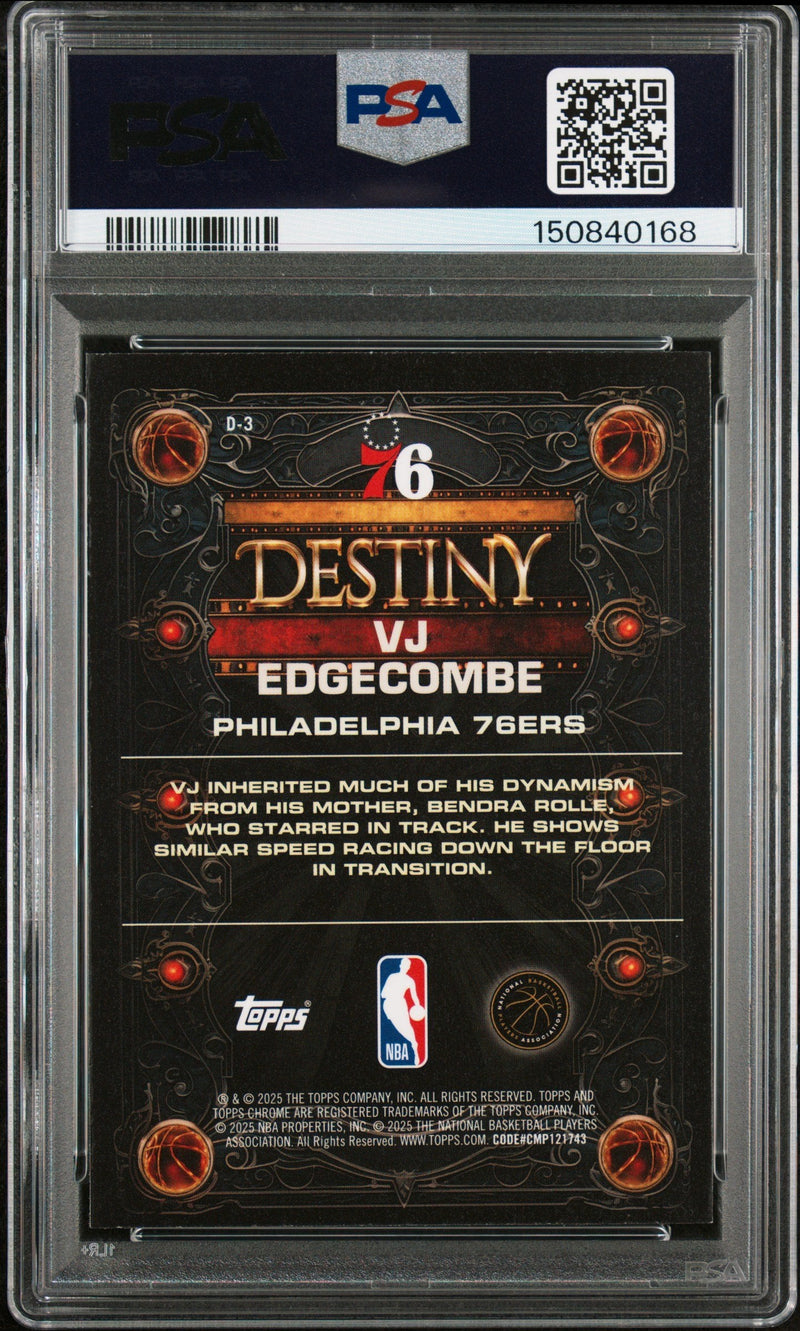 Graded 2025 Topps Chrome VJ Edgecombe #D3 Destiny Rookie RC Basketball Card PSA 9 Mint