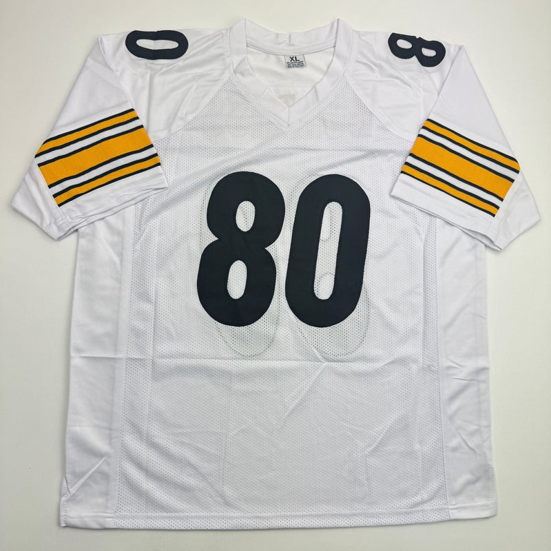 Autographed/Signed Plaxico Burress Pittsburgh White Football Jersey JSA COA