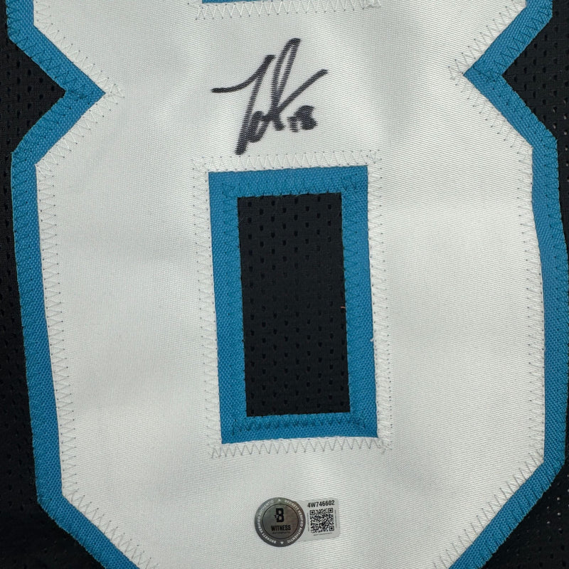 Autographed/Signed Jalen Coker Carolina Black Football Jersey Beckett BAS COA