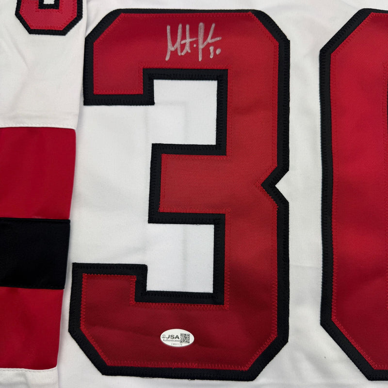 Autographed/Signed Martin Brodeur New Jersey NJ White Hockey Jersey Beckett BAS COA
