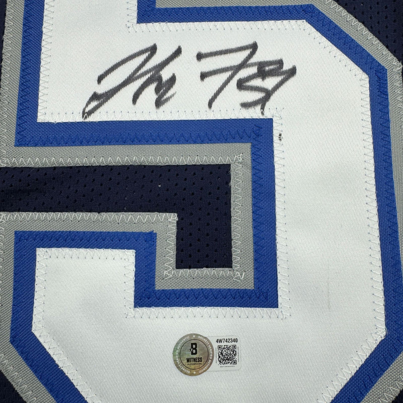 Autographed/Signed London Fletcher Buffalo Blue Football Jersey Beckett COA