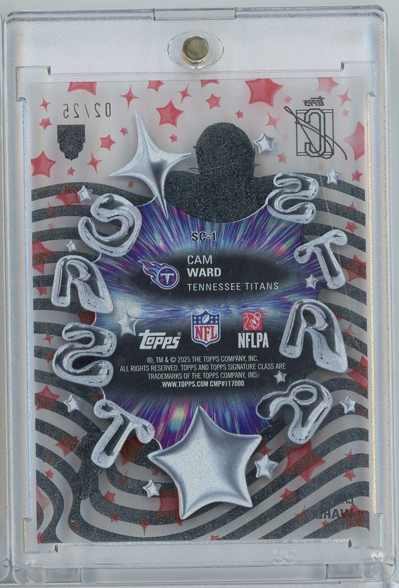 2025 Topps Signature Class Cam Ward #SC-1 Star Cast Red /25 Rookie RC Football Card