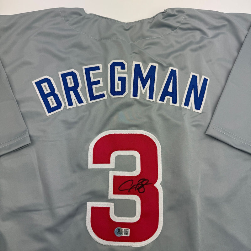 Autographed/Signed Alex Bregman Chicago Grey Baseball Jersey Beckett BAS COA